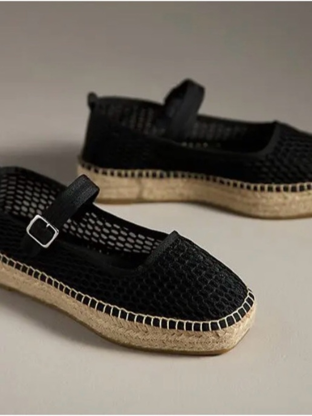 Black Mesh Espadrille Mary Jane Flats